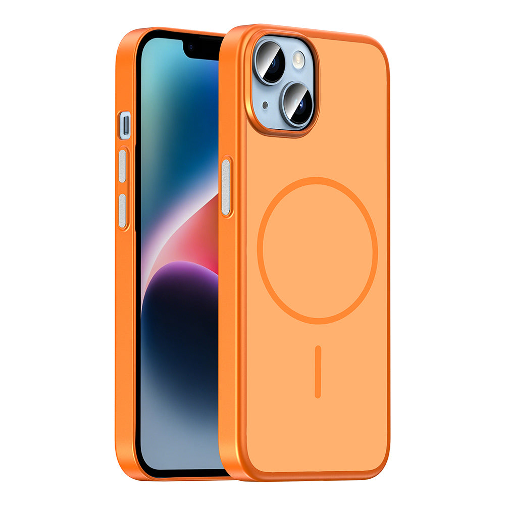 Apple iPhone 13 Kılıf M-Safe Şarj Özellikli Zore Lora PC Kapak Turuncu