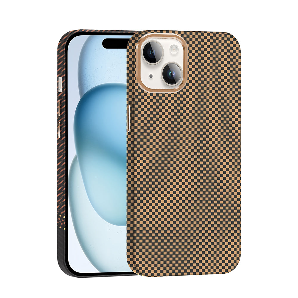 Apple iPhone 13 Kılıf M-safe Şarj Özellikli Karbon Fiber Görünümlü Zore Gros Kapak Desert Titanyum