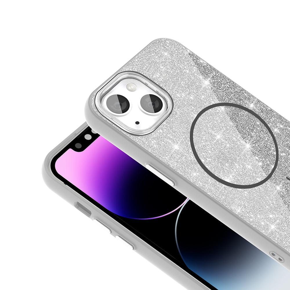 Apple iPhone 13 Kılıf M-safe Şarj Özellikli Parlayan Simli Zore Okso Kapak Gold