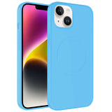 Apple iPhone 13 Kılıf M-safe Wireless Şarj Özellikli Pastel Renk Silikon Zore Plas Kapak Mavi Açık