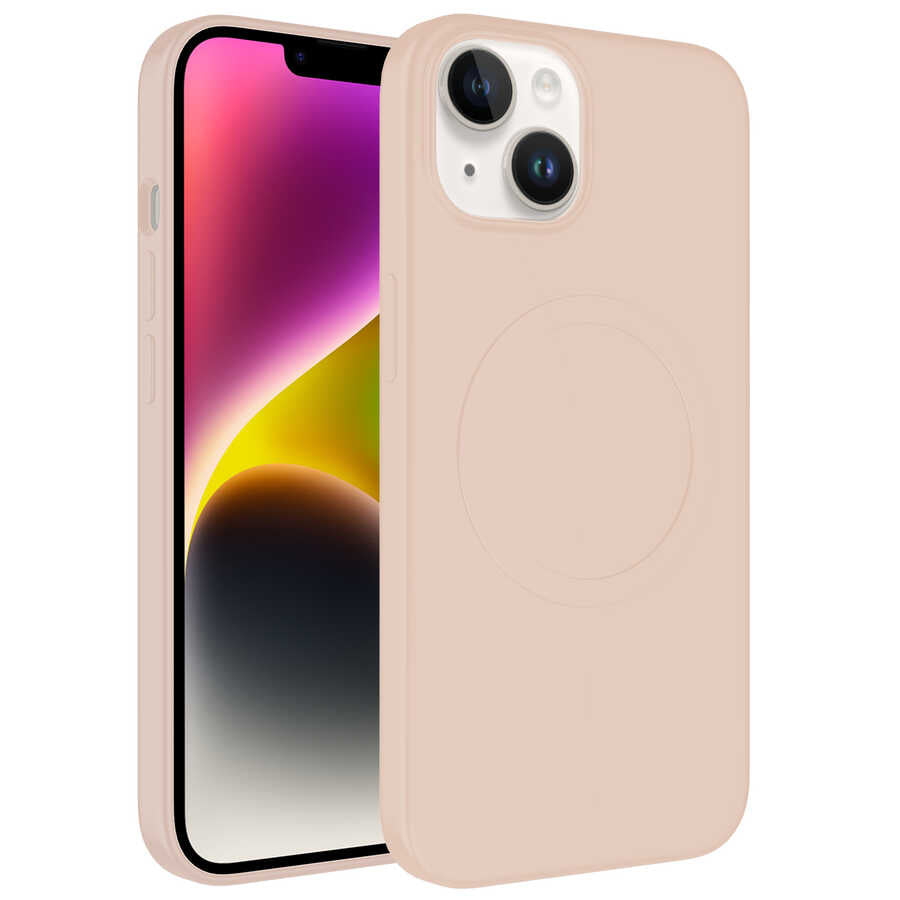 Apple iPhone 13 Kılıf M-safe Wireless Şarj Özellikli Pastel Renk Silikon Zore Plas Kapak Pembe Açık