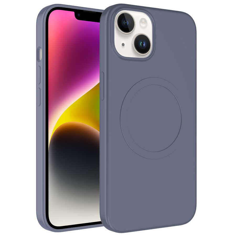 Apple iPhone 13 Kılıf M-safe Wireless Şarj Özellikli Pastel Renk Silikon Zore Plas Kapak Lavendery Gray