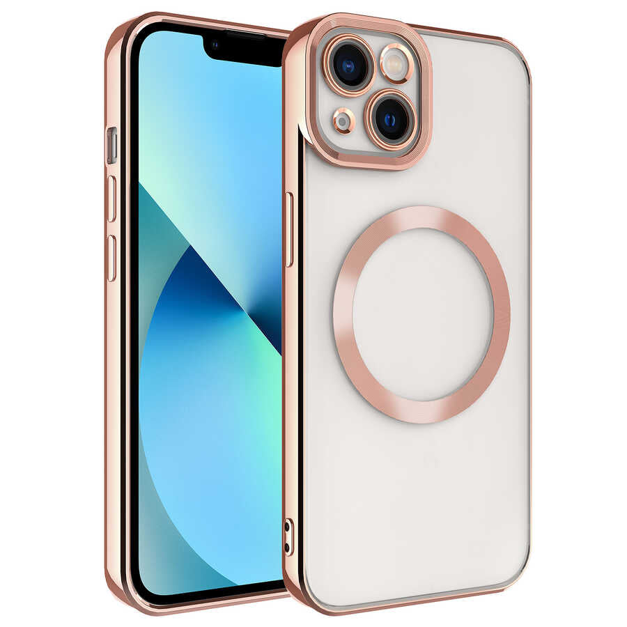 Apple iPhone 13 Kılıf M-safe Wireless Şarj Özellikli Zore Setro Silikon Rose Gold