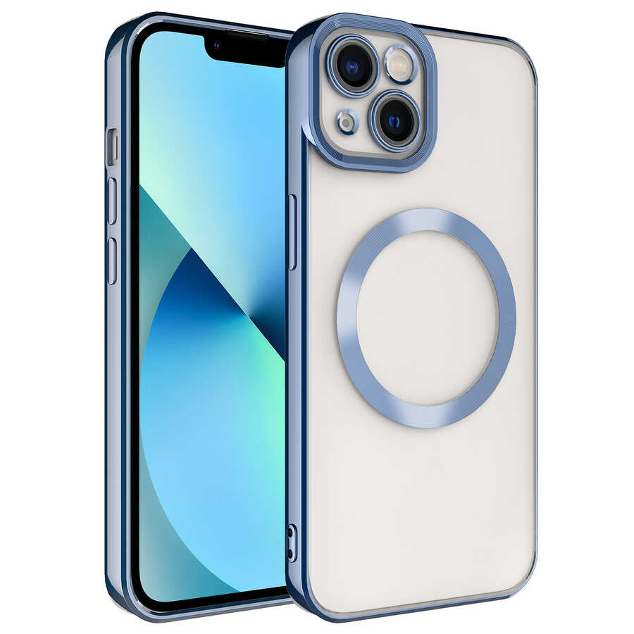 Apple iPhone 13 Kılıf M-safe Wireless Şarj Özellikli Zore Setro Silikon Mavi