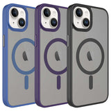 Apple iPhone 13 Kılıf Mat Arka Yüzey Wireless Şarj Özellikli Zore Flet M-safe Kapak Mavi