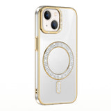 Apple iPhone 13 Kılıf Pırlanta Taş Tasarımlı M-safe Şarj Özellikli Zore Karetta Silikon Kapak Gold