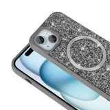 Apple iPhone 13 Kılıf Pırlanta Tasarımlı M-safe Şarj Özellikli Zore Mozaik Silikon Kapak Siyah