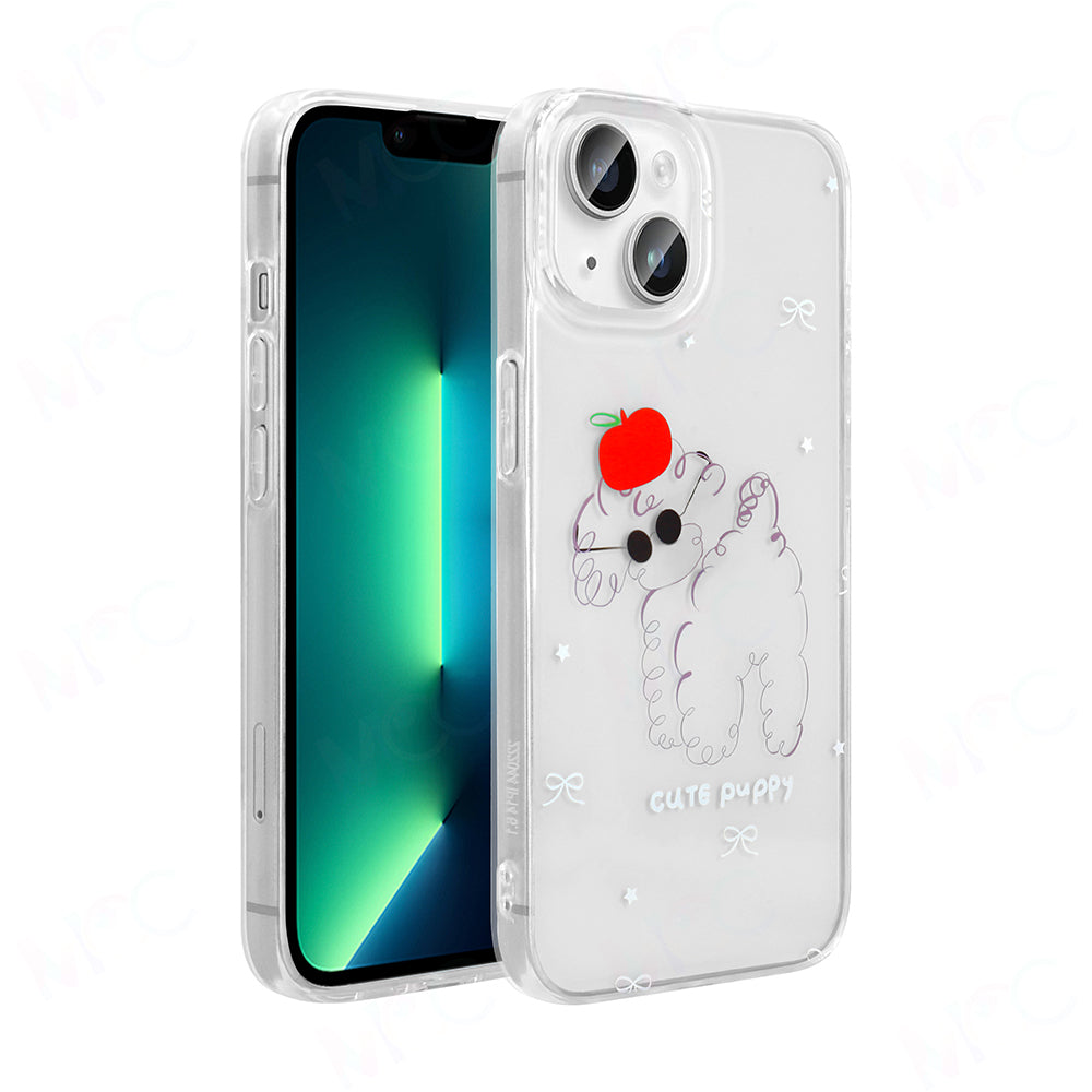 Apple iPhone 13 Kılıf Şeffaf Figürlü Zore Folk Sert Kapak Sevimli Köpek