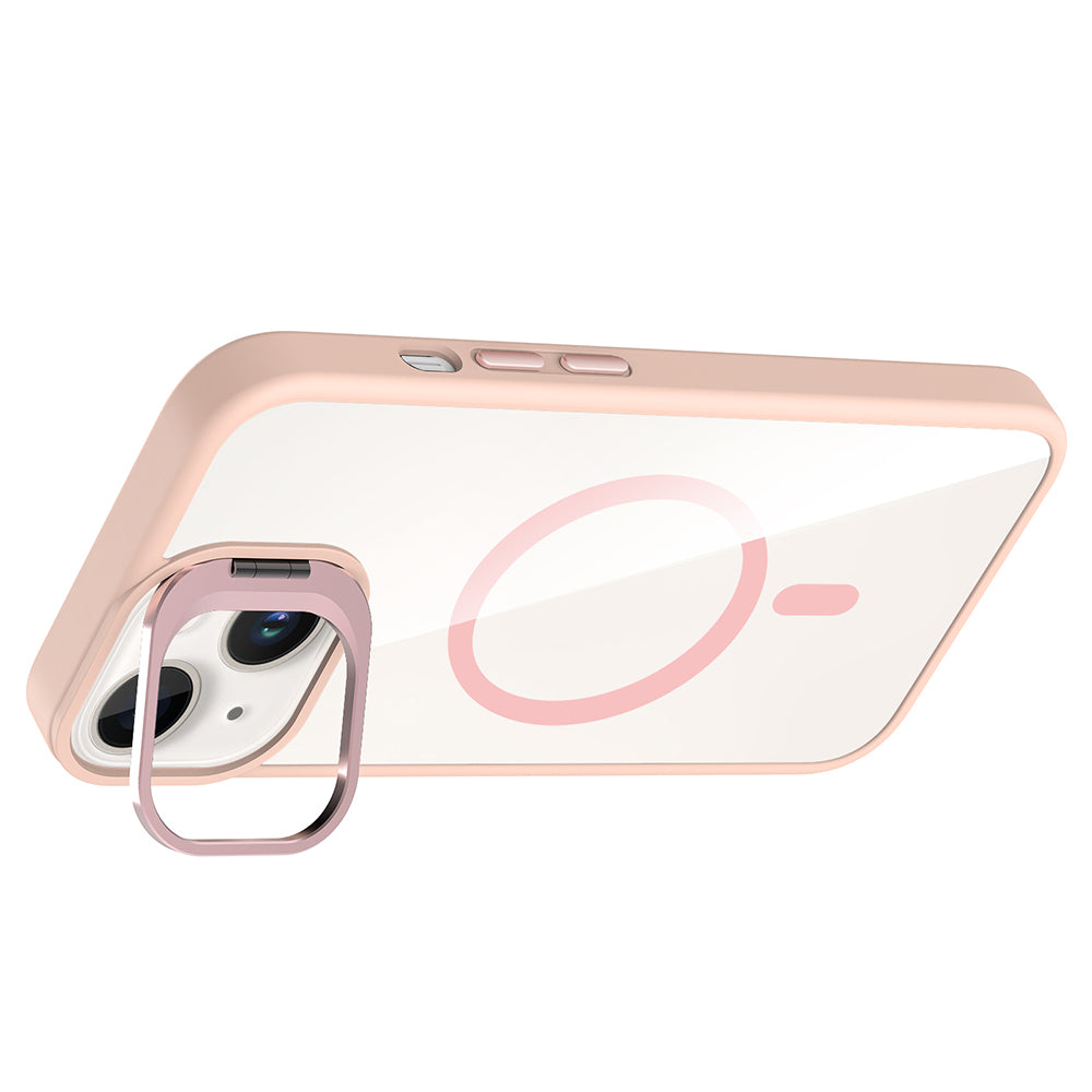 Apple iPhone 13 Kılıf Standlı ve Kamera Lens Hediyeli M-Safe Şarj Özellikli Zore Etro Kapak Siyah