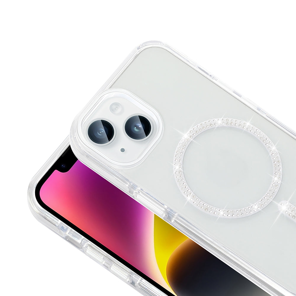 Apple iPhone 13 Kılıf Taşlı Tasarım M-safe Şarj Özellikli Zore Koment Silikon Kapak Gold