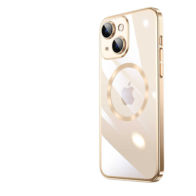 Apple iPhone 13 Kılıf Wireless Şarj Özellikli Sert PC Zore Riksos M-safe Kapak Gold