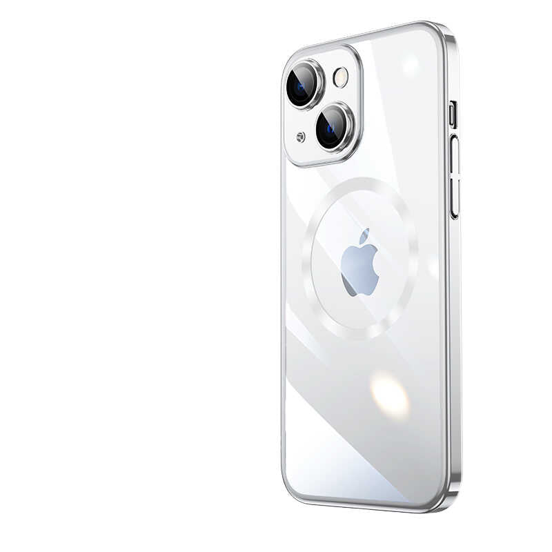 Apple iPhone 13 Kılıf Wireless Şarj Özellikli Sert PC Zore Riksos M-safe Kapak Gümüş