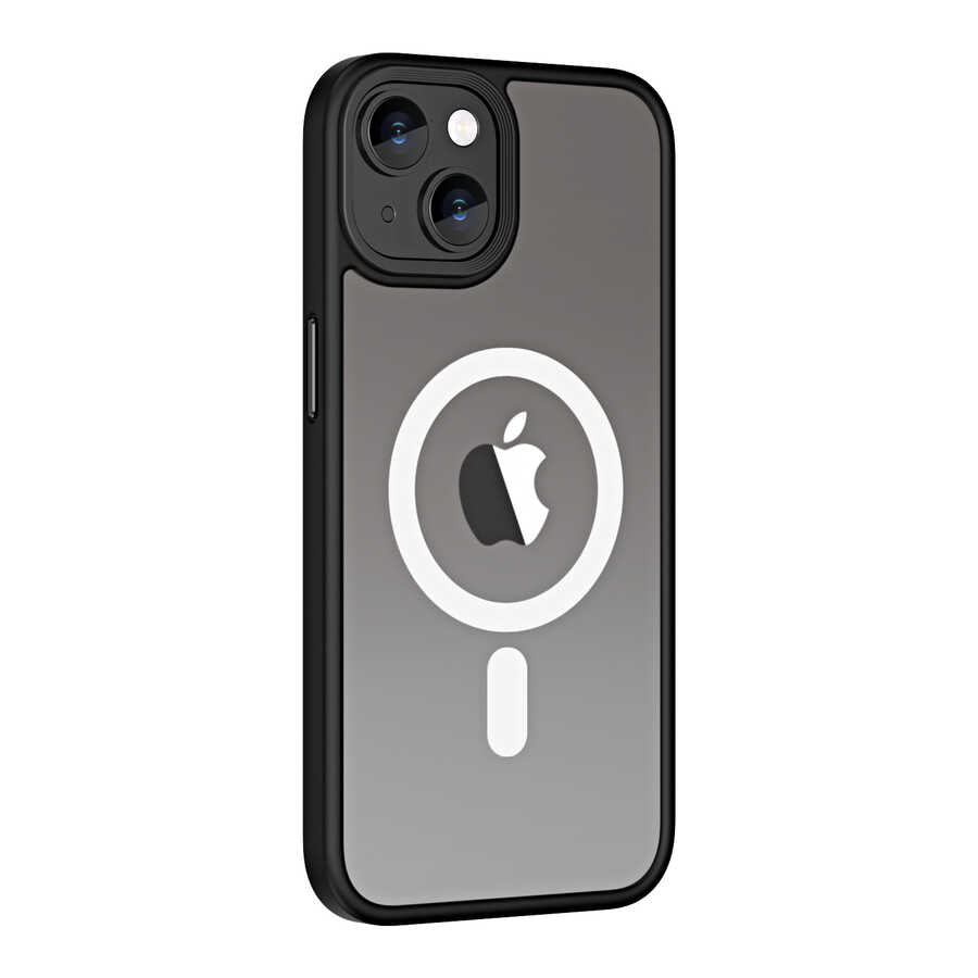 Apple iPhone 13 Kılıf Wireless Şarj Özellikli Zore Hibrit M-safe Kapak Siyah