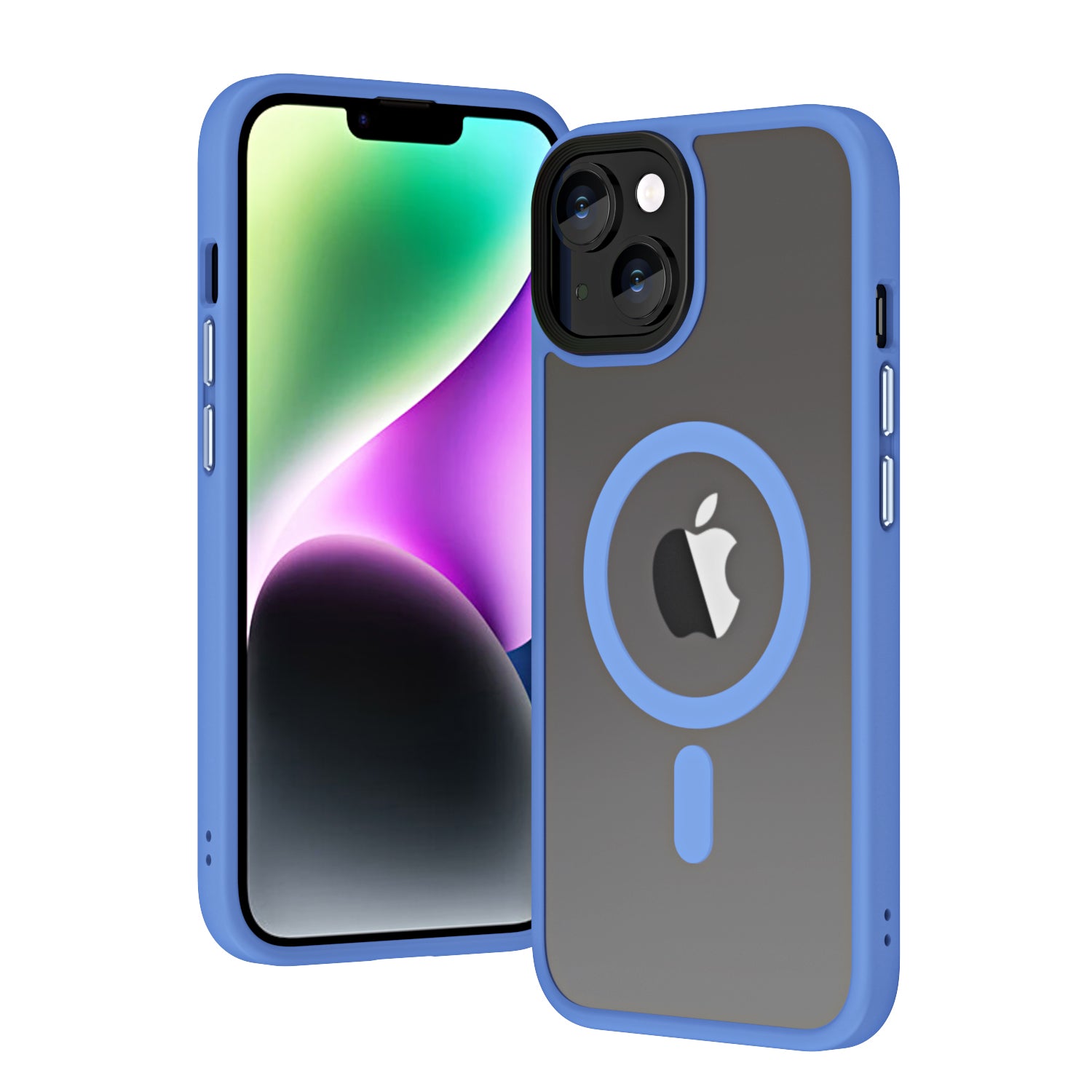 Apple iPhone 13 Kılıf Wireless Şarj Özellikli Zore Hibrit M-safe Kapak Mavi Açık