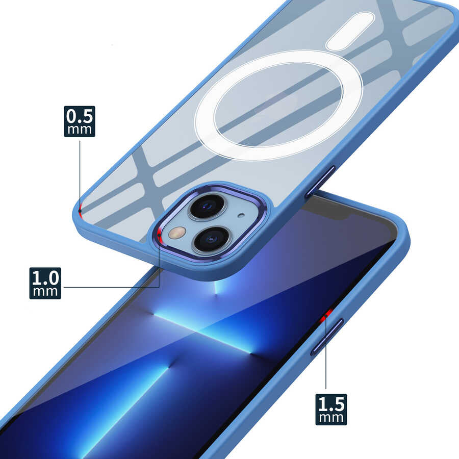 Apple iPhone 13 Kılıf Wireless Şarj Özellikli Zore Krom M-safe Silikon Kapak Lila