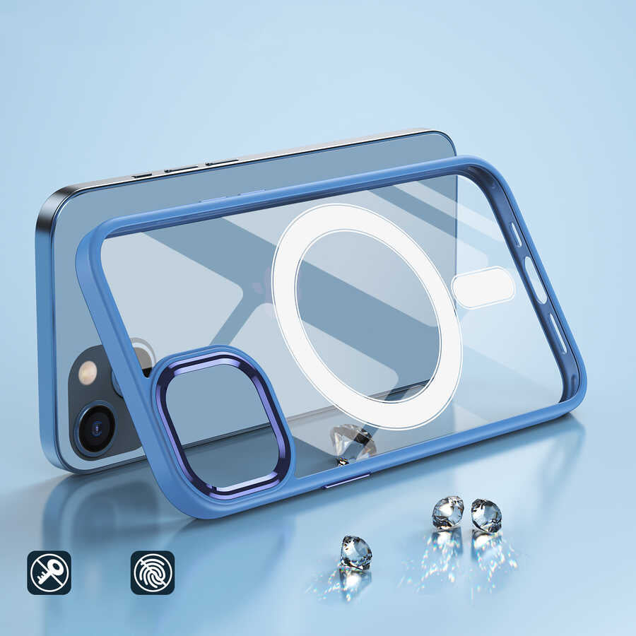 Apple iPhone 13 Kılıf Wireless Şarj Özellikli Zore Krom M-safe Silikon Kapak Siyah