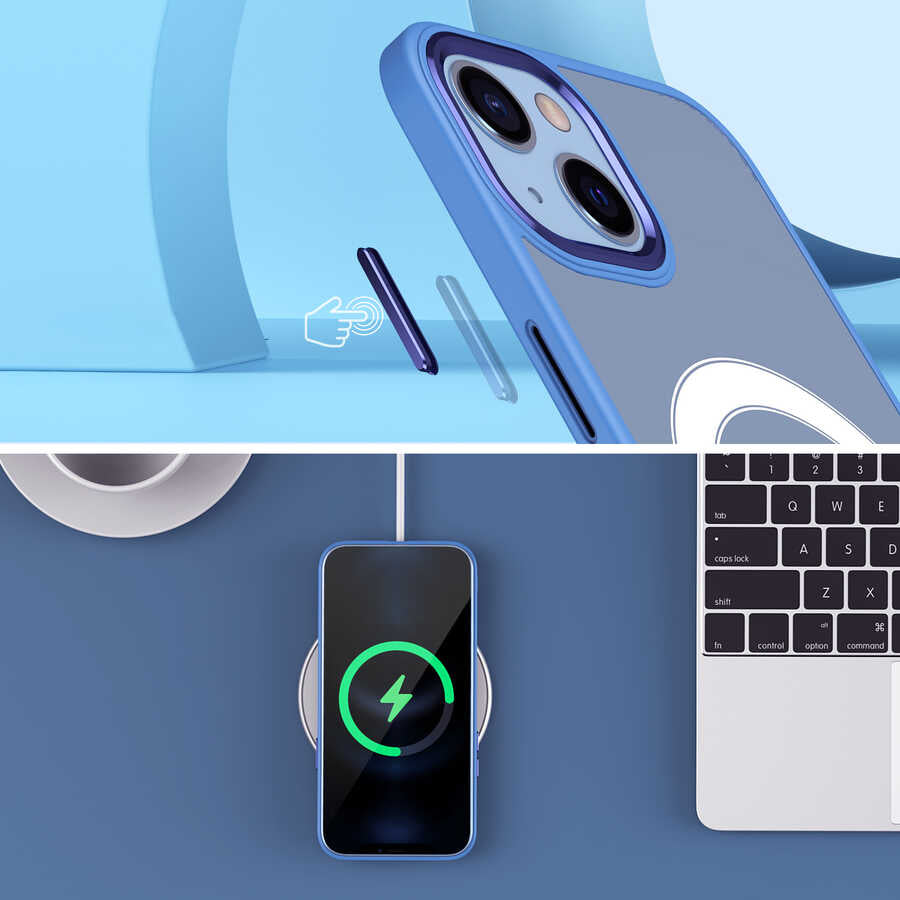Apple iPhone 13 Kılıf Wireless Şarj Özellikli Zore Krom M-safe Silikon Kapak Lila