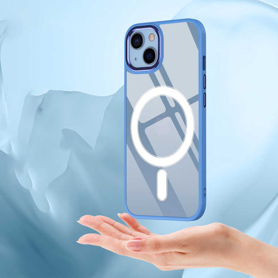 Apple iPhone 13 Kılıf Wireless Şarj Özellikli Zore Krom M-safe Silikon Kapak Lila