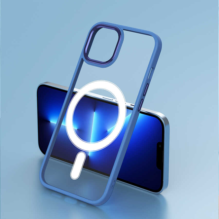 Apple iPhone 13 Kılıf Wireless Şarj Özellikli Zore Krom M-safe Silikon Kapak Lila