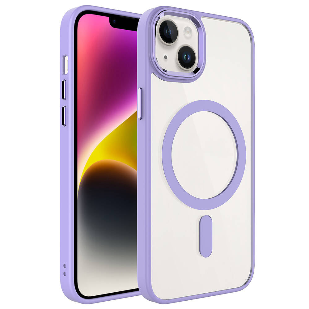 Apple iPhone 13 Kılıf Wireless Şarj Özellikli Zore Krom M-safe Silikon Kapak Lila