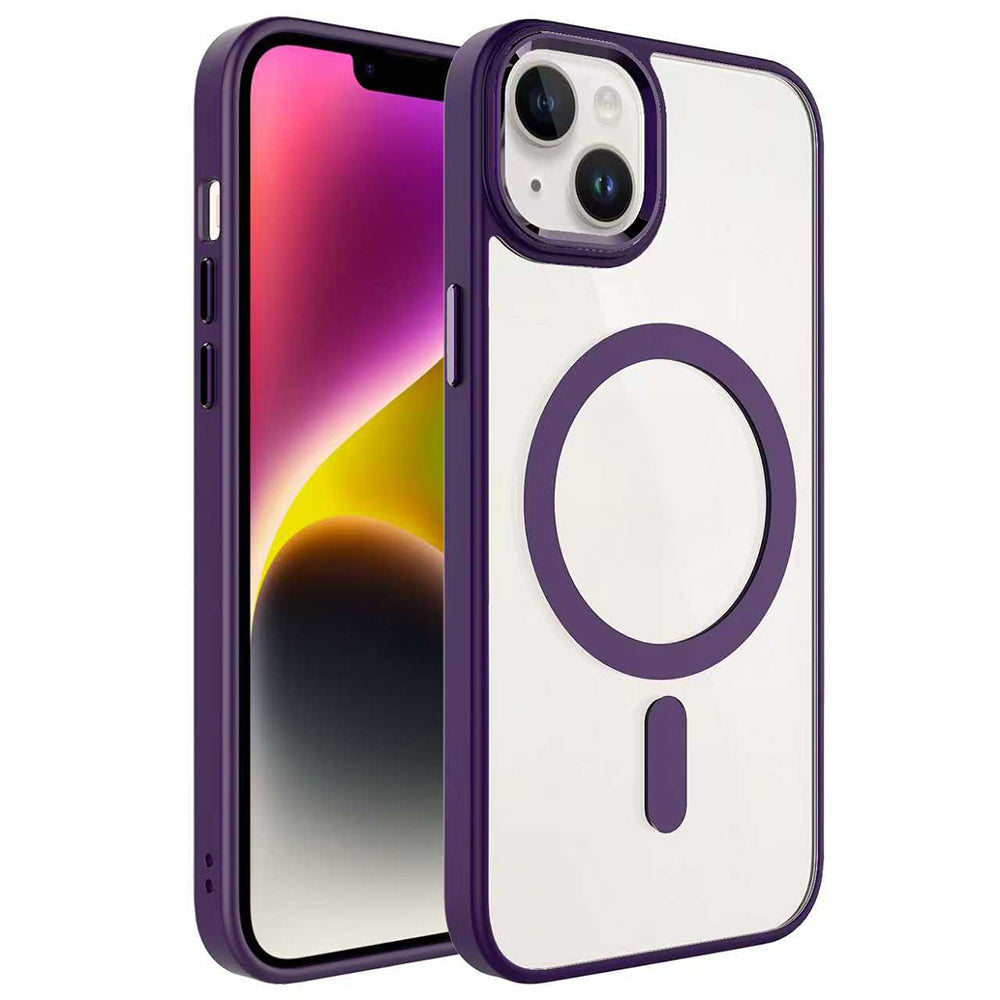Apple iPhone 13 Kılıf Wireless Şarj Özellikli Krom M-safe Silikon Kapak Derin Mor