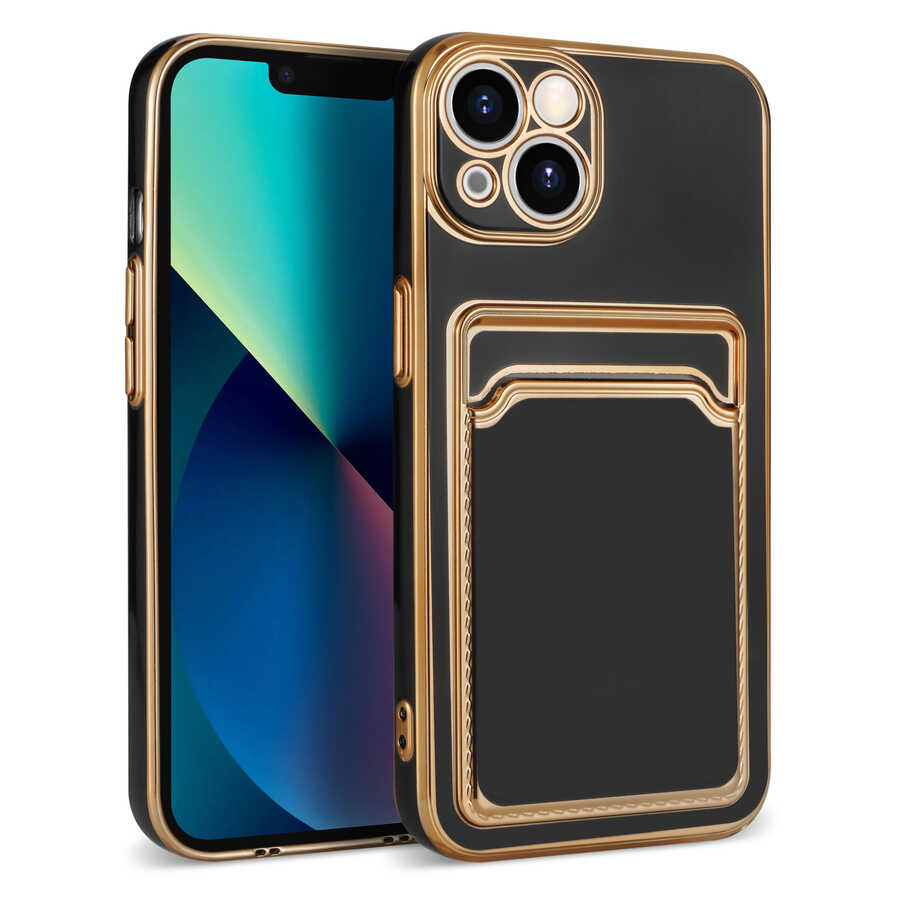 Apple iPhone 13 Kılıf Zore Bark Kartlıklı Kapak Siyah
