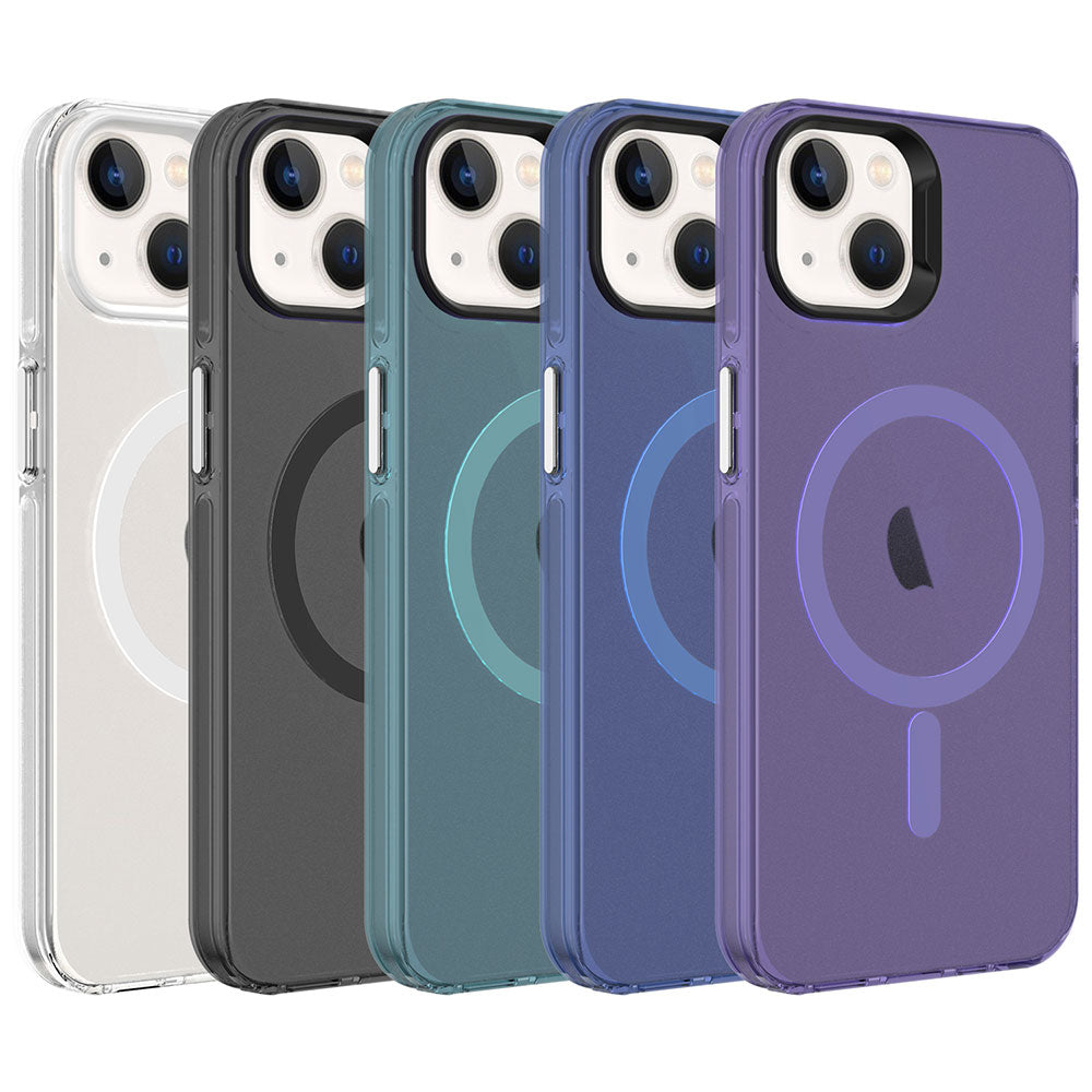 Apple iPhone 13 Kılıf Zore M-safe Şarj Özellikli Buzlu Transparan C-Pro Sert Kapak Koyu Gri