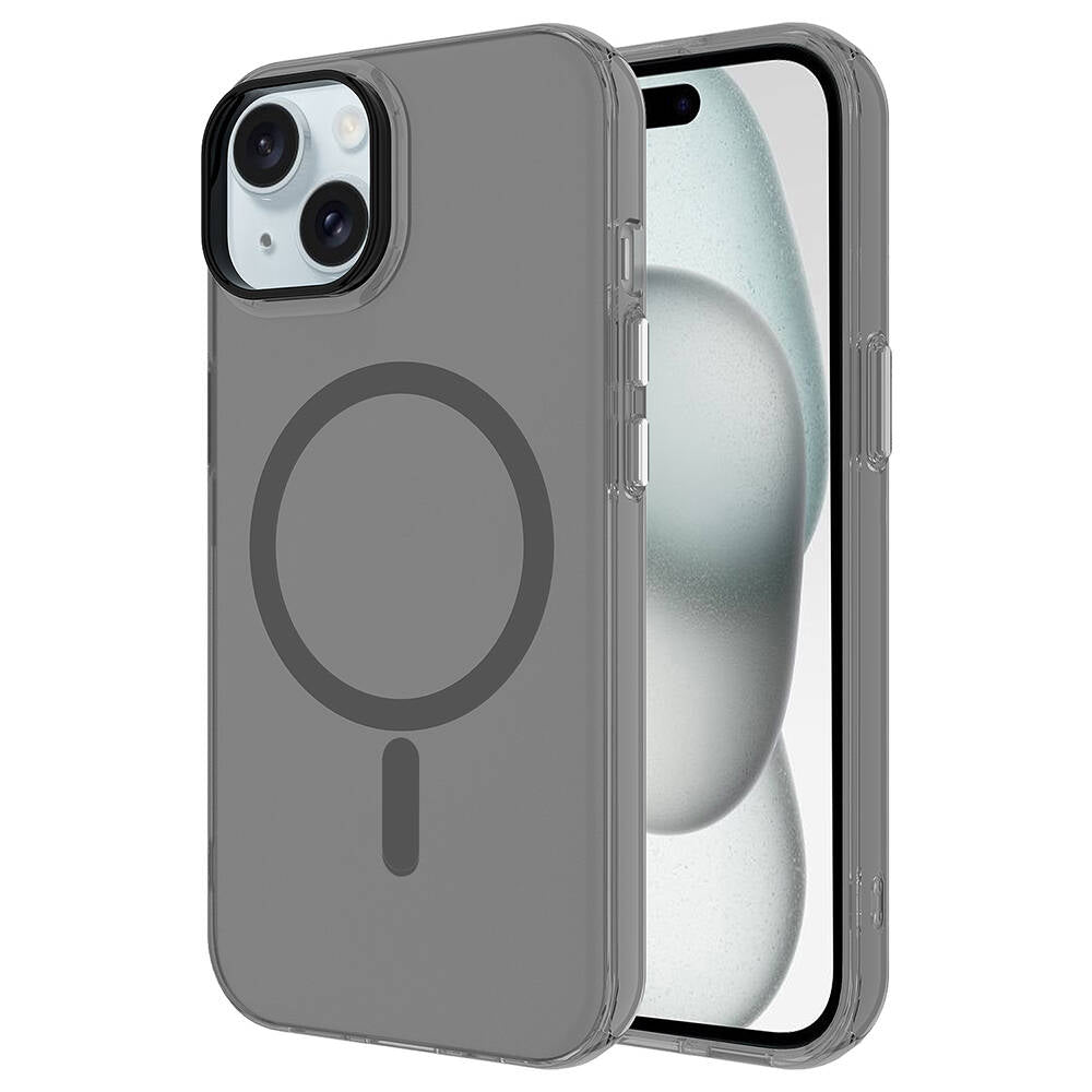 Apple iPhone 13 Kılıf Zore M-safe Şarj Özellikli Buzlu Transparan C-Pro Sert Kapak Koyu Gri
