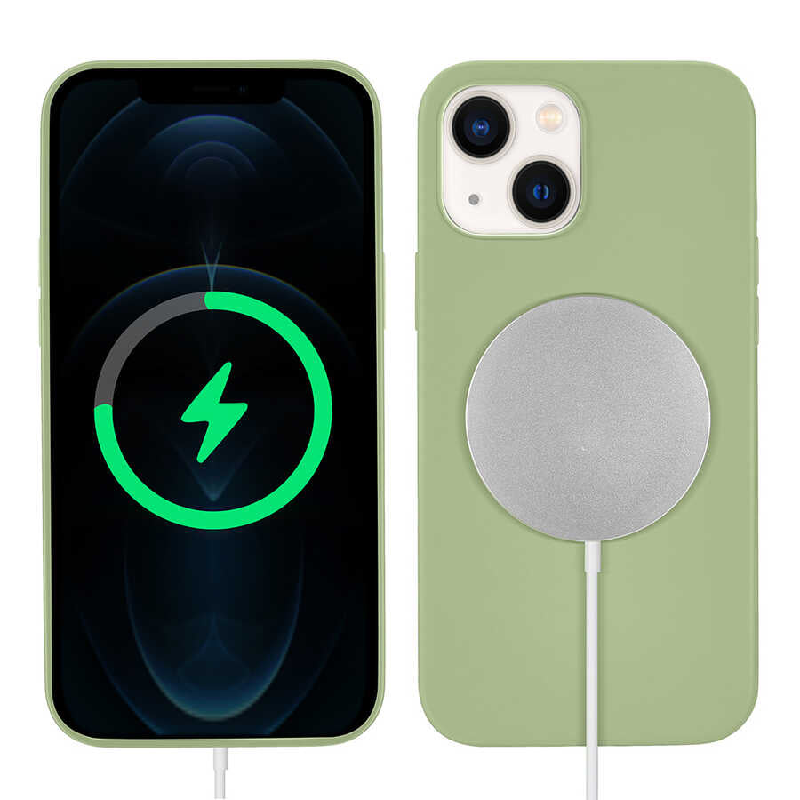 Apple iPhone 13 Kılıf Zore Silksafe Wireless Kapak Açık Yeşil