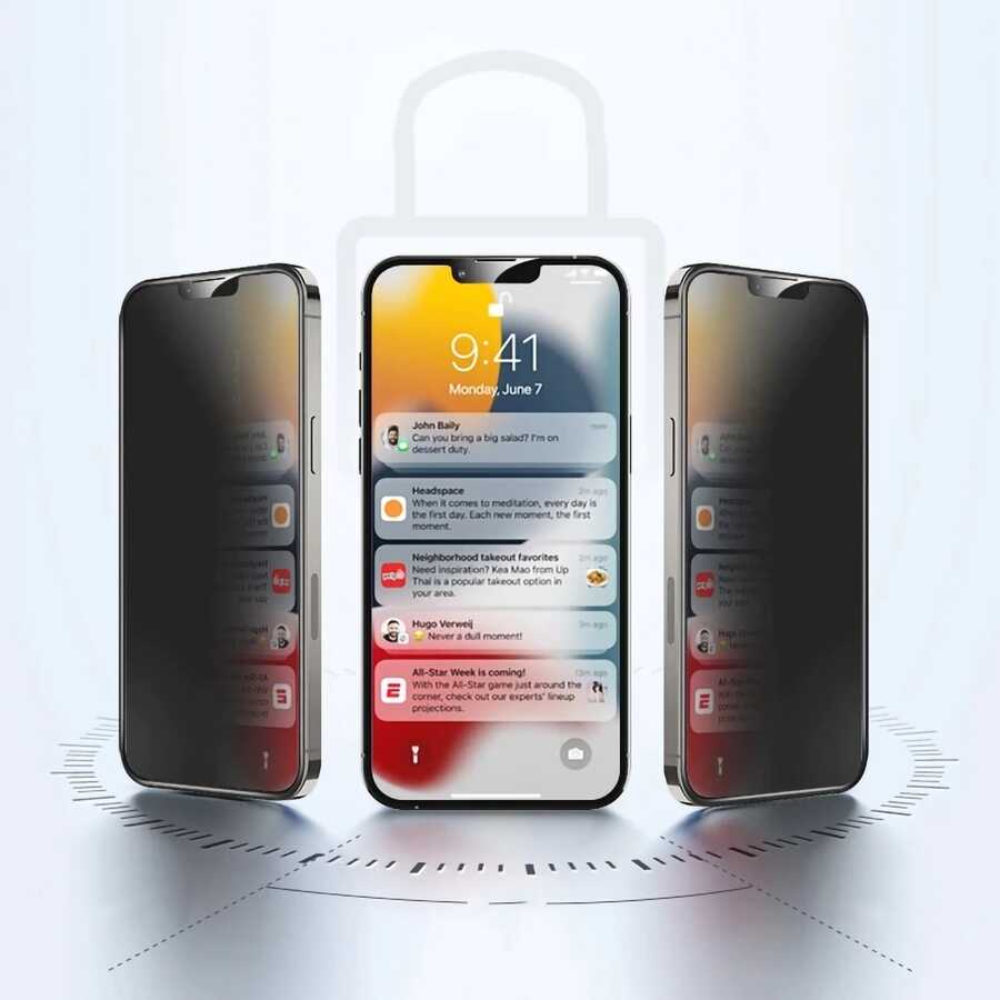Apple iPhone 13 Pro Davin 5D Privacy Cam Ekran Koruyucu Siyah
