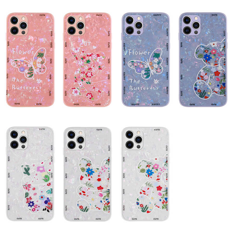Apple iPhone 13 Pro Kılıf Desenli Sert Silikon Zore Mumila Kapak Pink Flower