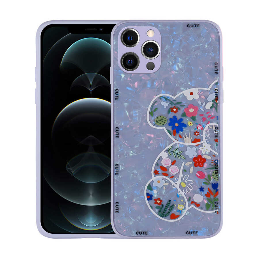 Apple iPhone 13 Pro Kılıf Desenli Sert Silikon Zore Mumila Kapak Lilac Bear