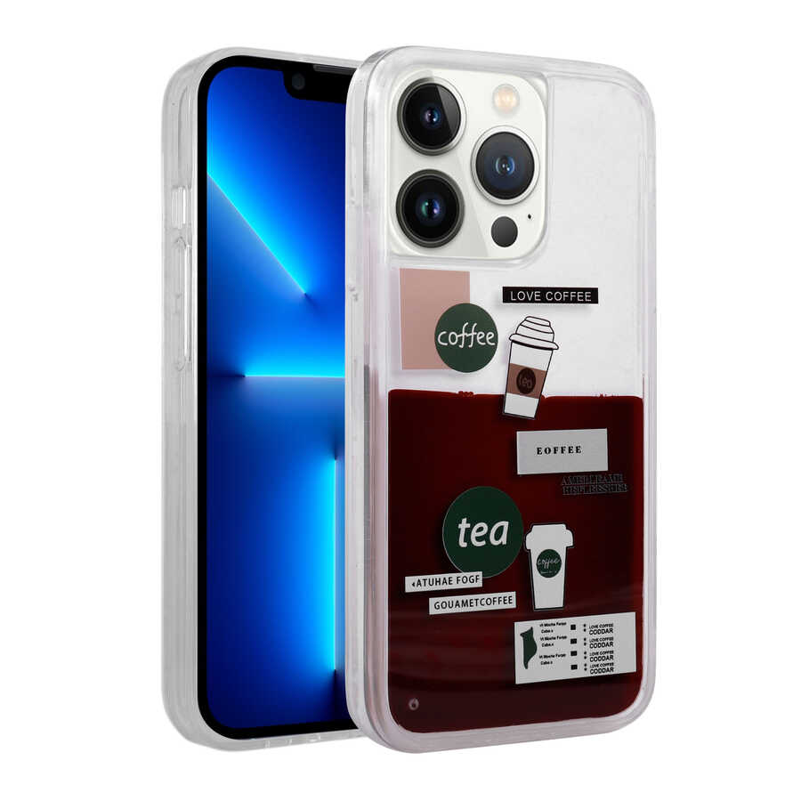 Apple iPhone 13 Pro Kılıf Desenli Sıvılı Zore Drink Silikon Kapak NO3