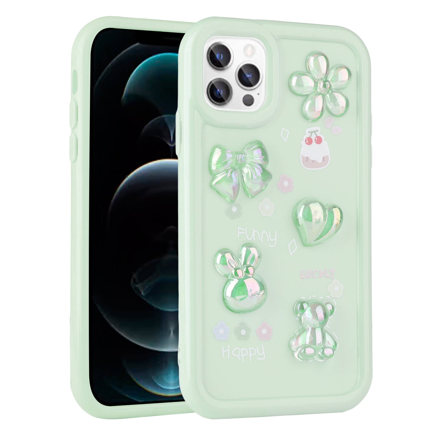 Apple iPhone 13 Pro Kılıf Kabartma Figürlü Parlak Zore Toys Silikon Kapak Pembe