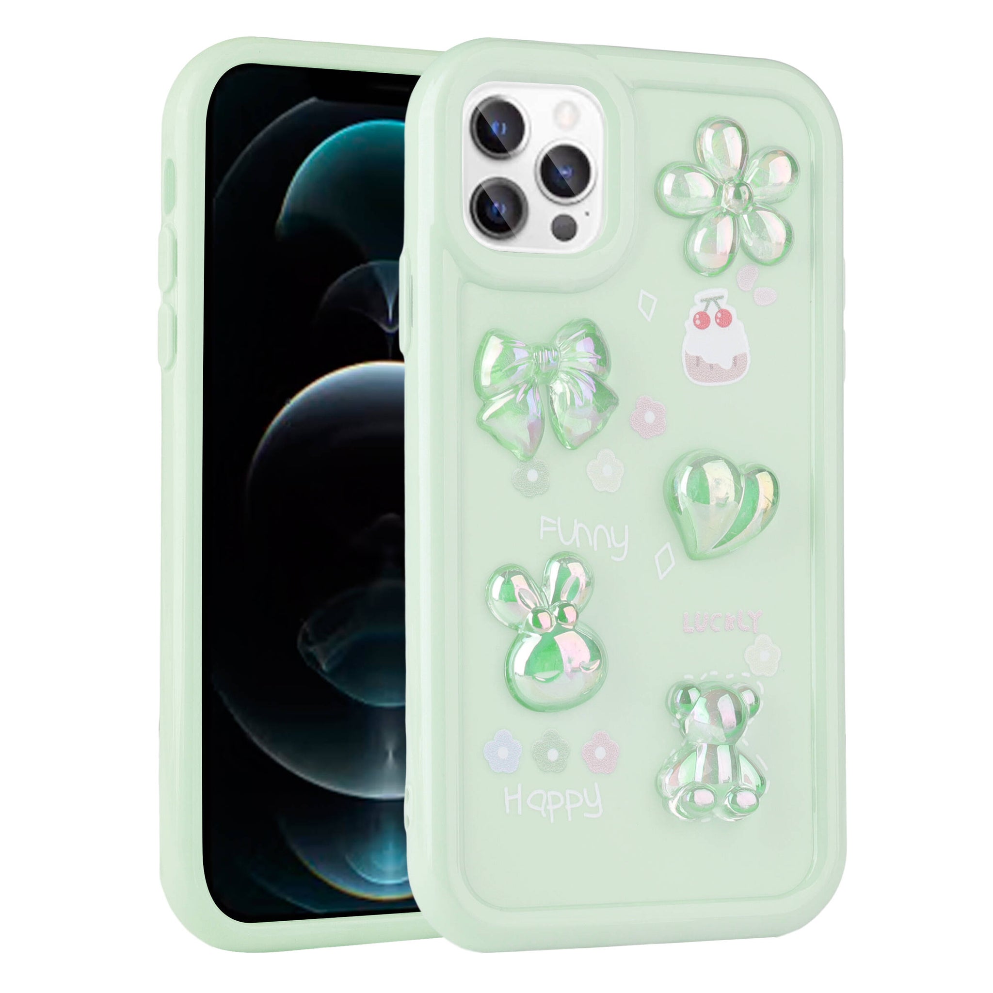 Apple iPhone 13 Pro Kılıf Kabartma Figürlü Parlak Zore Toys Silikon Kapak Beyaz