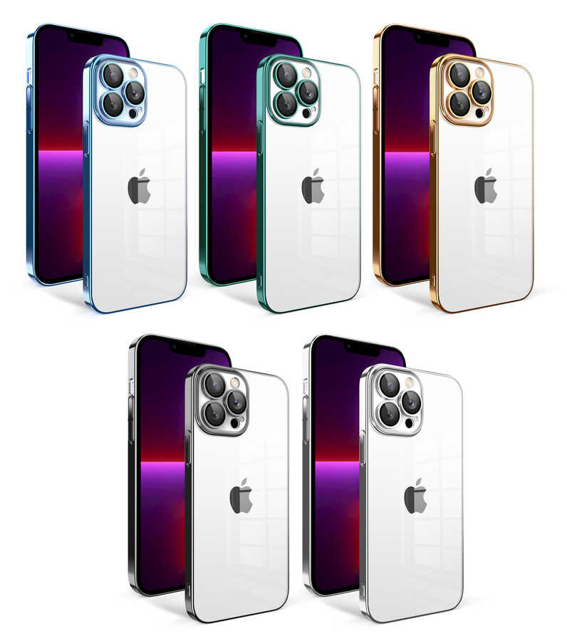 Apple iPhone 13 Pro Kılıf Kamera Korumalı Renkli Çerçeveli Zore Garaj Kapak Gümüş