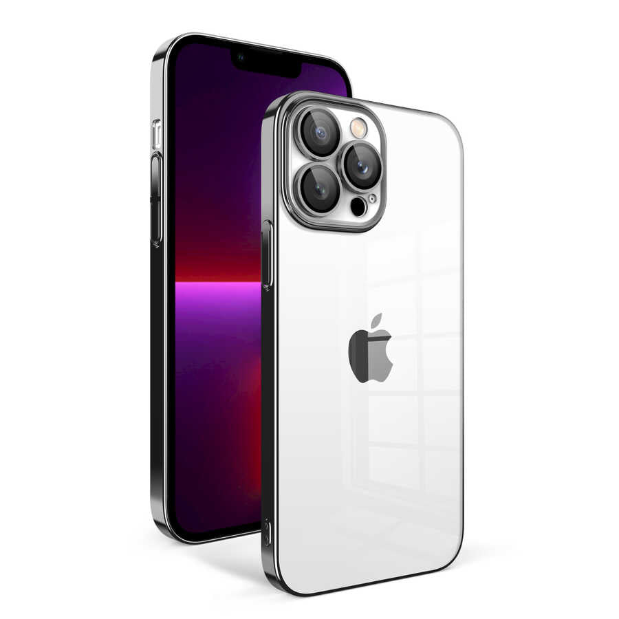 Apple iPhone 13 Pro Kılıf Kamera Korumalı Renkli Çerçeveli Zore Garaj Kapak Siyah
