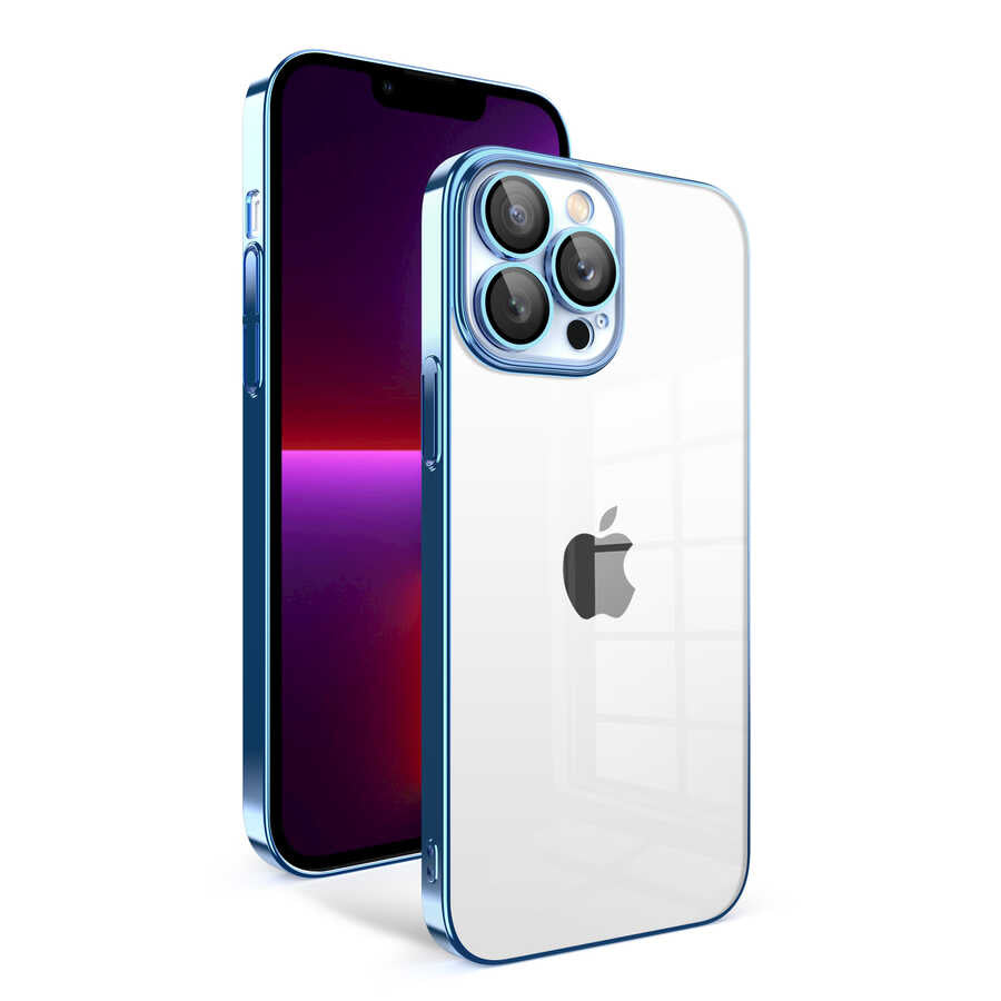 Apple iPhone 13 Pro Kılıf Kamera Korumalı Renkli Çerçeveli Zore Garaj Kapak Mavi Açık