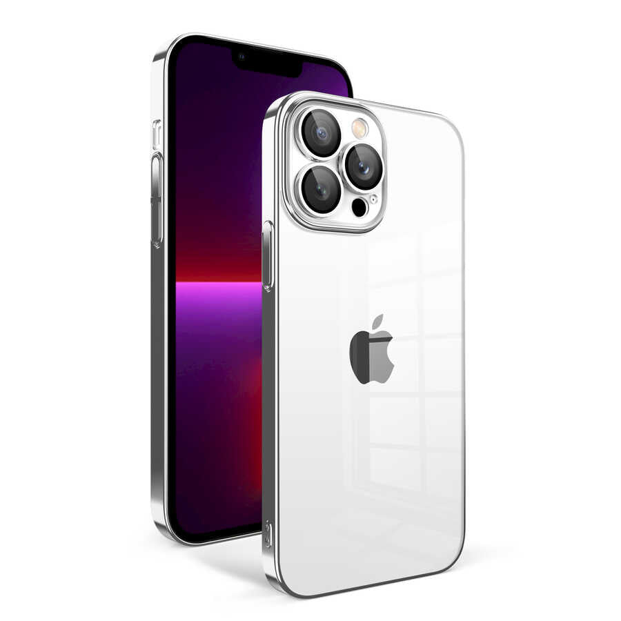Apple iPhone 13 Pro Kılıf Kamera Korumalı Renkli Çerçeveli Zore Garaj Kapak Gümüş