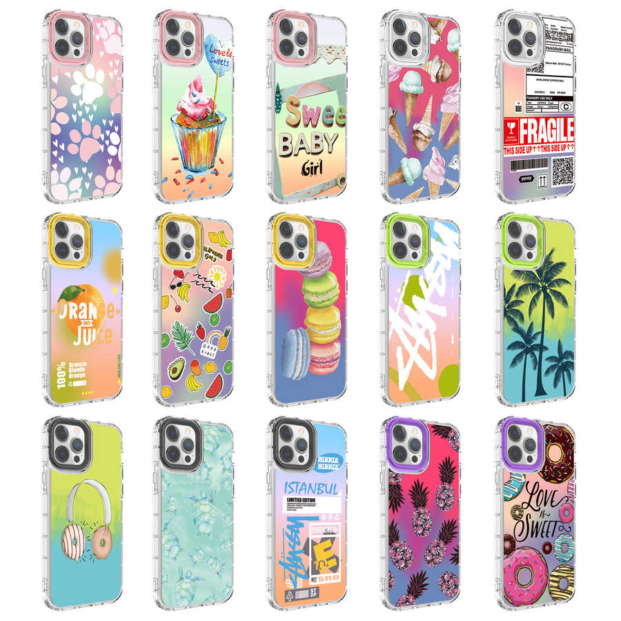 Apple iPhone 13 Pro Kılıf Kamera Korumalı Renkli Desenli Sert Silikon Zore Korn Kapak NO15