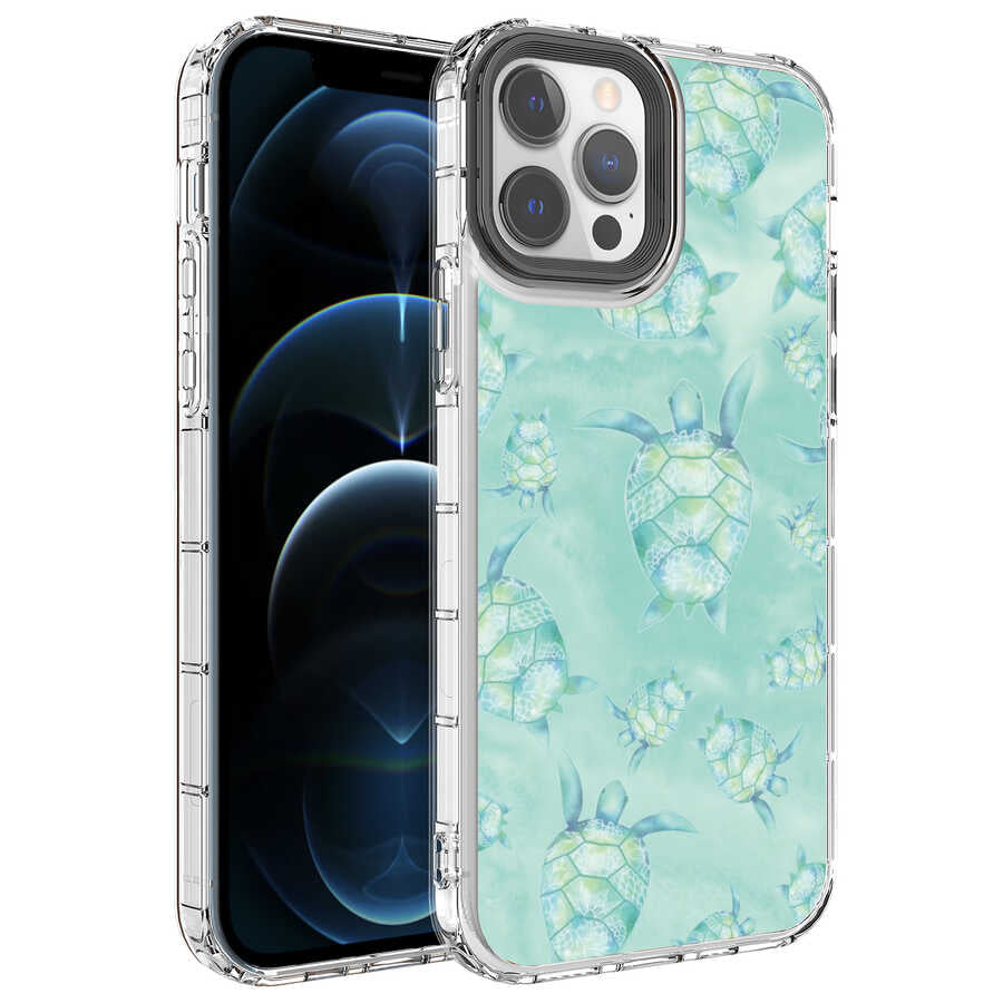 Apple iPhone 13 Pro Kılıf Kamera Korumalı Renkli Desenli Sert Silikon Zore Korn Kapak NO13