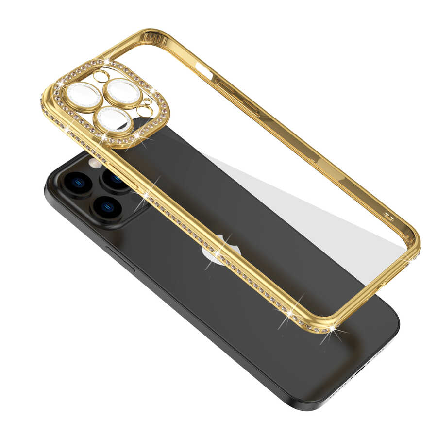 Apple iPhone 13 Pro Kılıf Kamera Korumalı Taşlı Zore Mina Kapak Lila