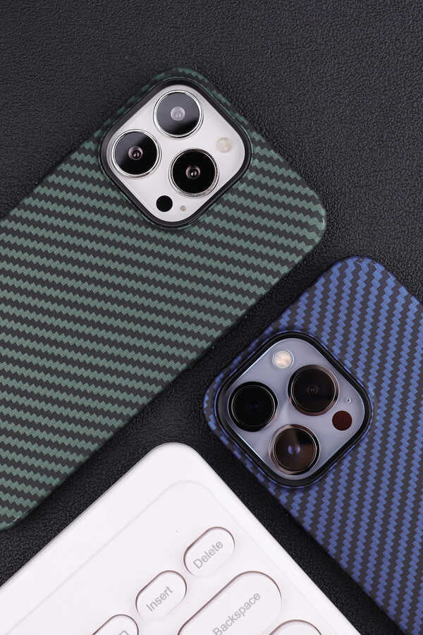 Apple iPhone 13 Pro Kılıf Karbon Fiber Tasarımlı Zore Karbono Kapak Lacivert