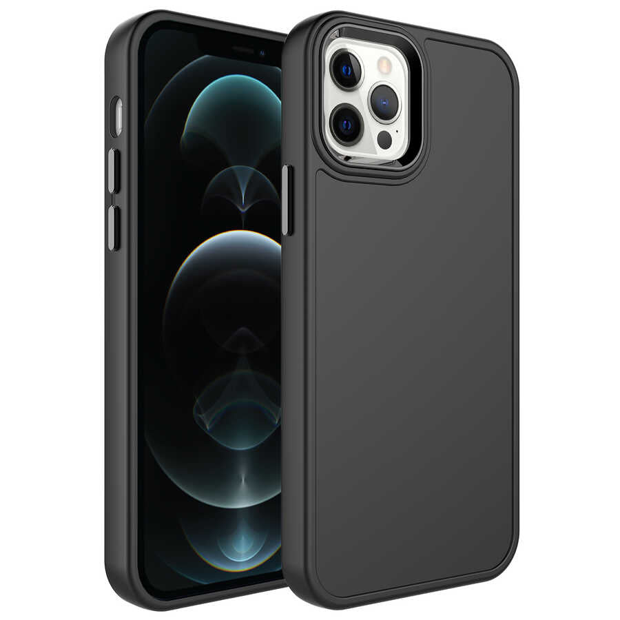 Apple iPhone 13 Pro Kılıf Metal Çerçeve ve Buton Tasarımlı Sert Zore Botox Kapak Siyah