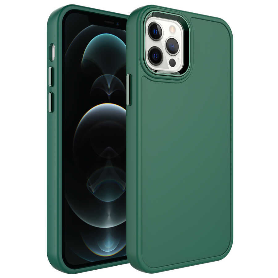 Apple iPhone 13 Pro Kılıf Metal Çerçeve ve Buton Tasarımlı Sert Zore Botox Kapak Lacivert