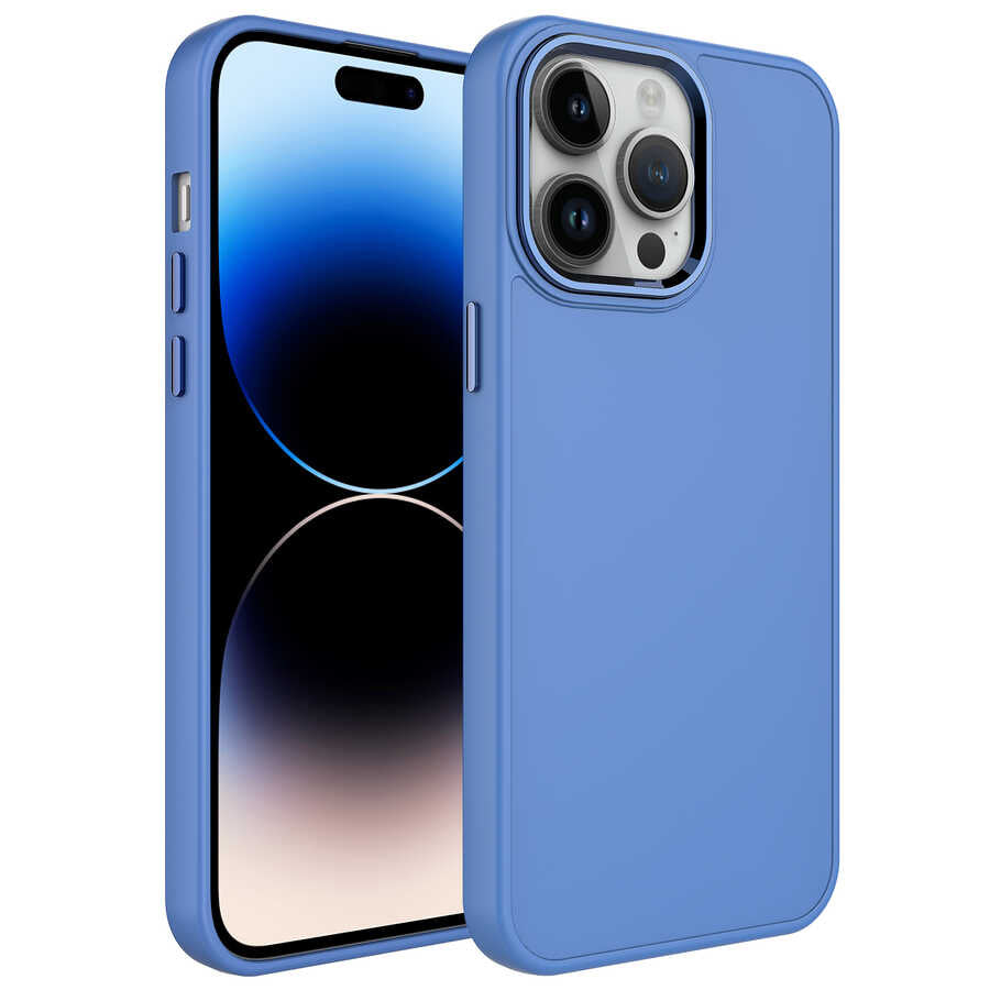 Apple iPhone 13 Pro Kılıf Metal Çerçeve ve Buton Tasarımlı Silikon Zore Luna Kapak Lavendery Gray
