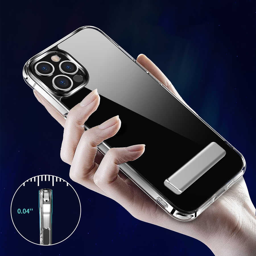 Apple iPhone 13 Pro Kılıf Standlı Şeffaf Silikon Zore L-Stand Kapak Renksiz