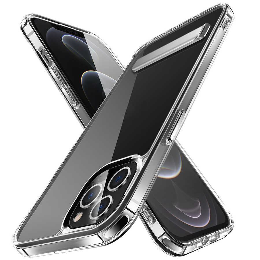 Apple iPhone 13 Pro Kılıf Standlı Şeffaf Silikon Zore L-Stand Kapak Renksiz