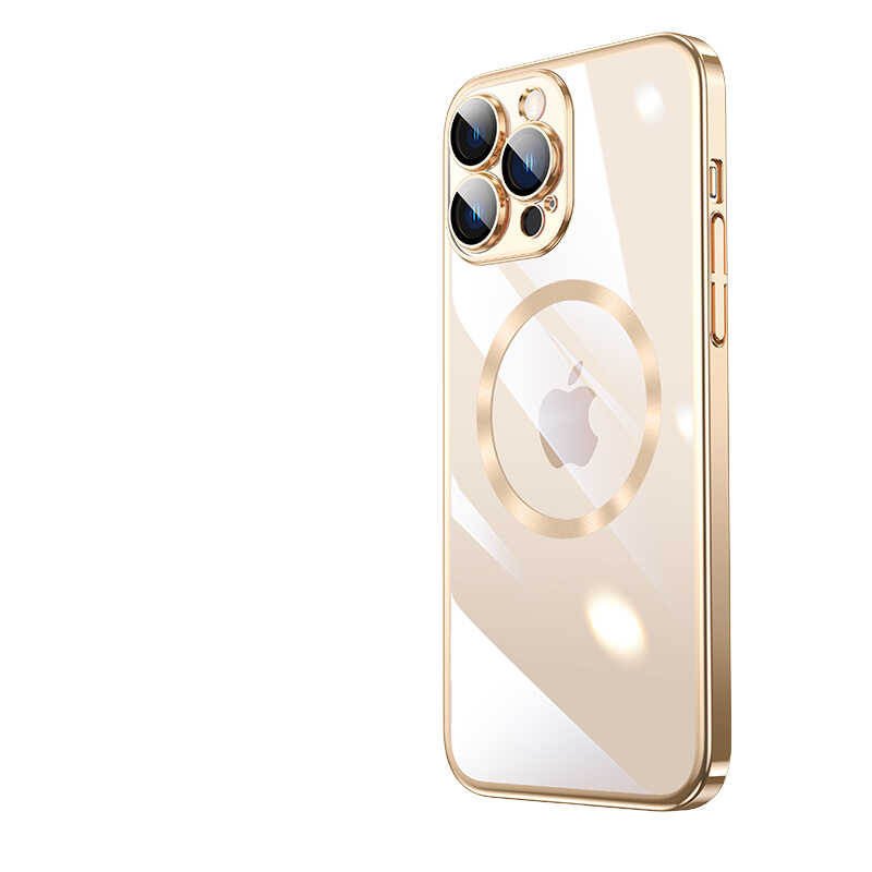 Apple iPhone 13 Pro Kılıf Wireless Şarj Özellikli Sert PC Zore Riksos M-safe Kapak Gold