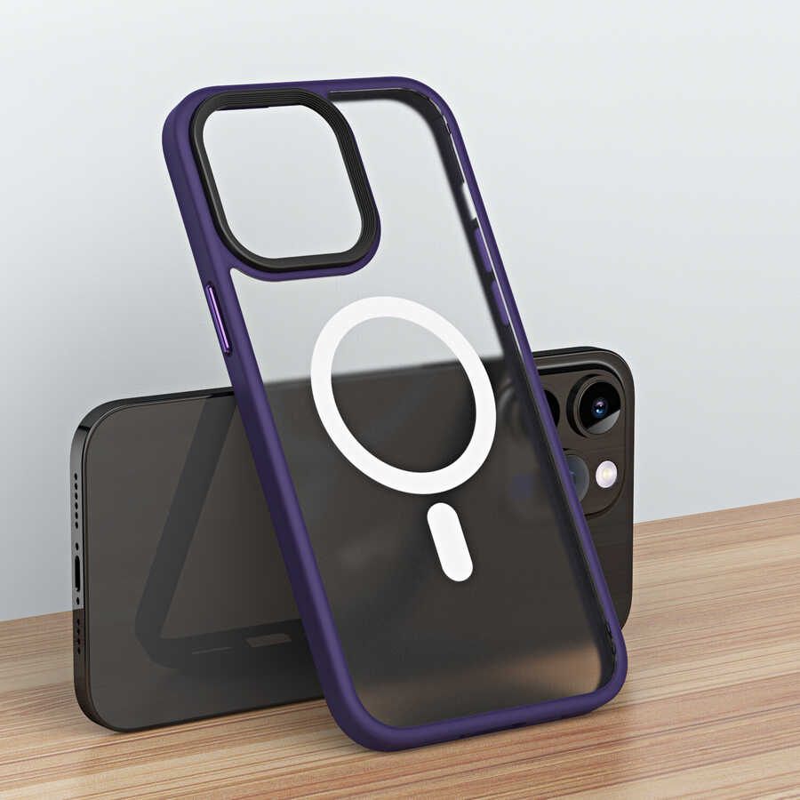 Apple iPhone 13 Pro Kılıf Wireless Şarj Özellikli Zore Hibrit M-safe Kapak Mavi Açık